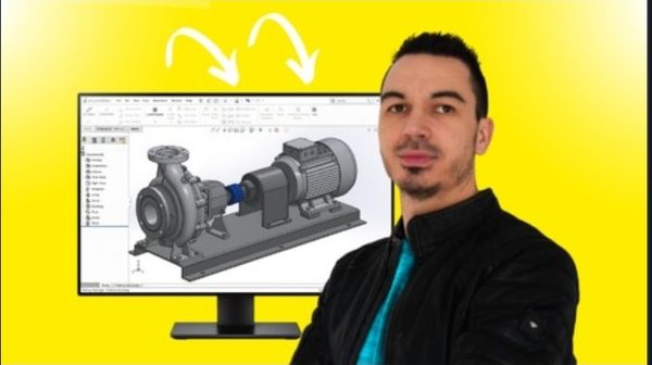 Modèle 3D d'une pompe centrifuge ouvert dans SOLIDWORKS